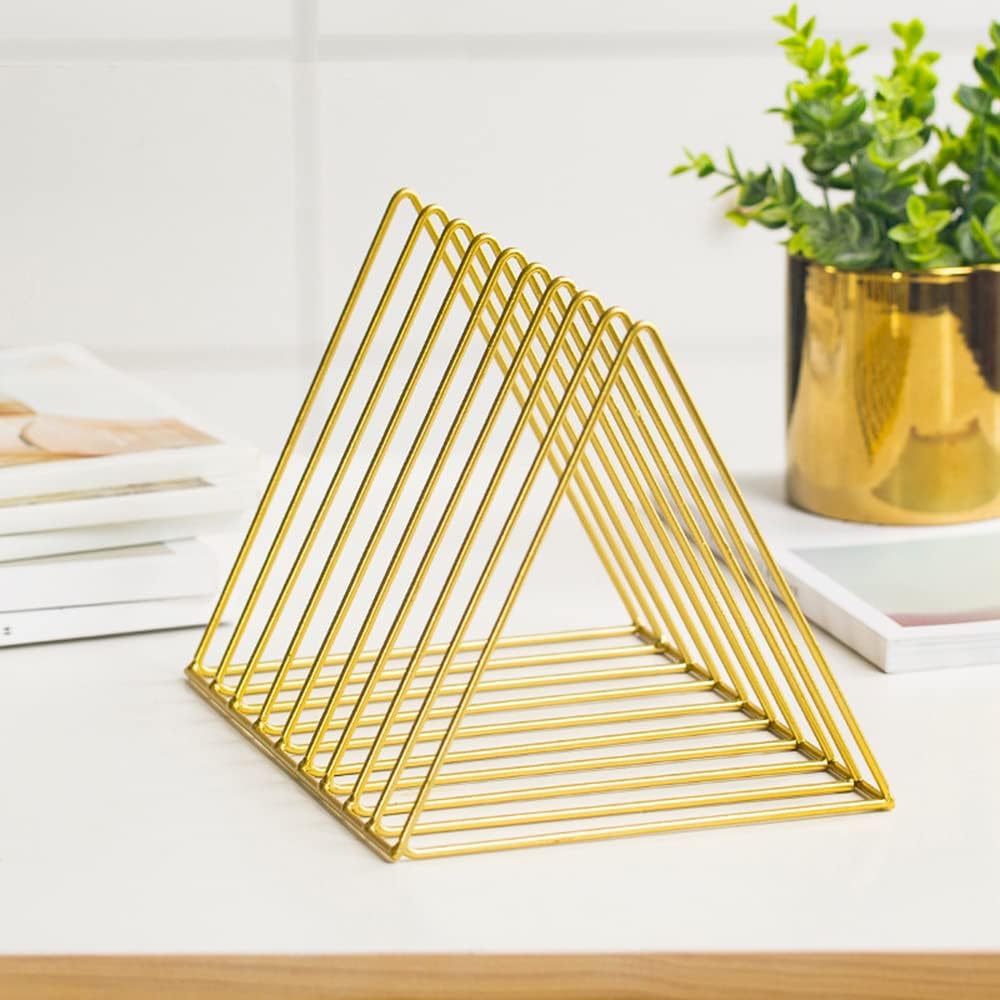 9 Slot Gold Magazine Holder, Desktop File Sorter Organizer Triangle Bookshelf Decor for Home Office, 10.2" L x 7" W x 6.9" H, Iron Wire - view 2