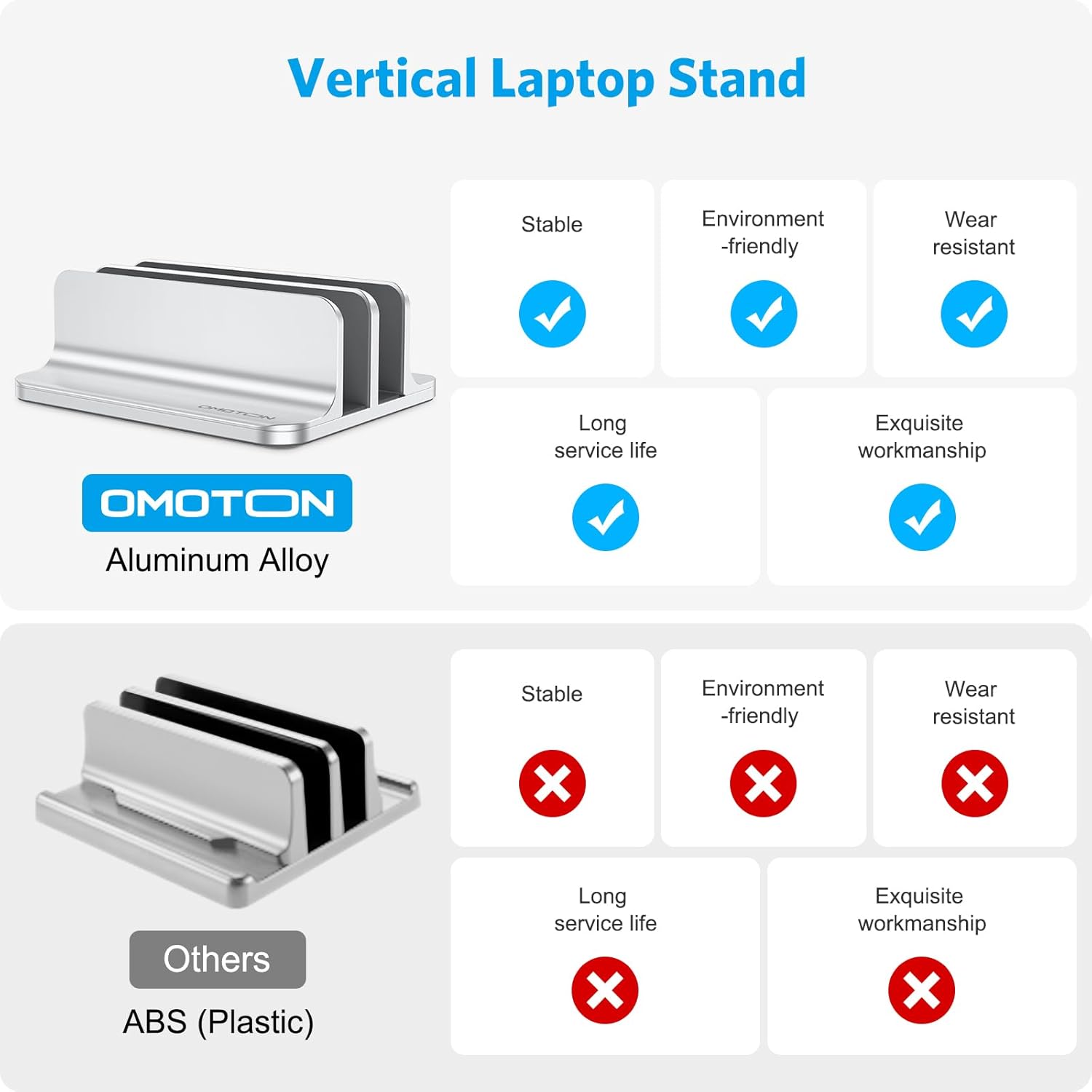 Dual vertical desk laptop stand holder, fits MacBook Air/Pro, silver | aluminum laptop storage rack for desk, adjustable dock for up to 17.3 in. gaming laptop, space-saving desk organizer - view 2