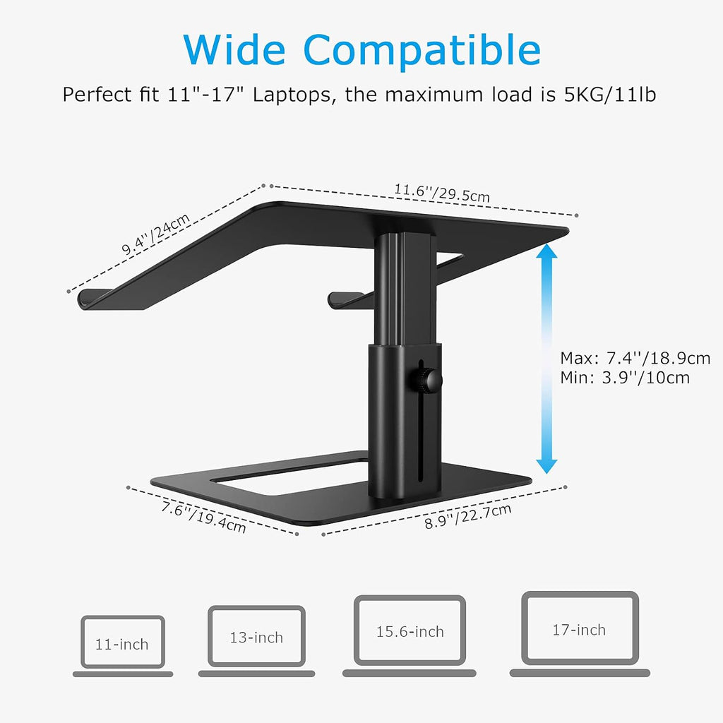 Laptop Stand, Height Adjustable Laptop Riser for 11-17" Laptops | Ergonomic Laptop Stand for Desk, Ventilated with U-Shaped Open Design, Sturdy Notebook Stand for 10-17'' Laptops, Black - view 6