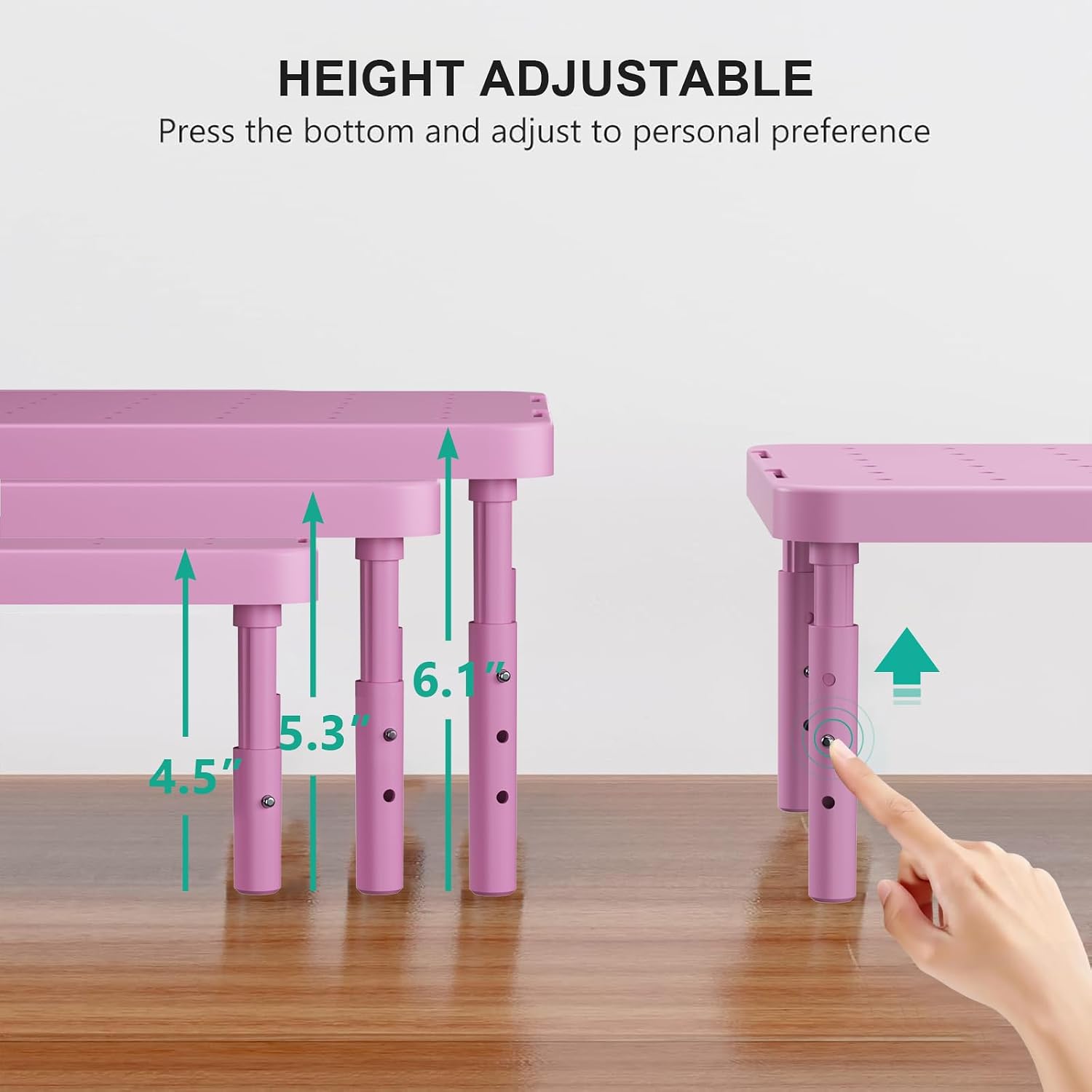 Computer Monitor Stand for Desk, Adjustable Laptop Riser, up to 44 lbs | Desk Monitor Riser Underneath Storage, Fits Notebook, Laptops, Printers, for Home, Office, School (PTT001-P),1 Pack, Pink - view 4