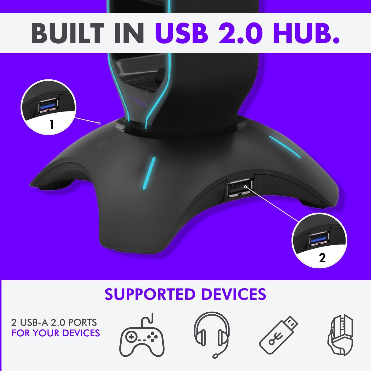 Gaming Headset Stand | RGB Headphone Stand for Desk with Mouse Bungee and USB Hub (Cool and Clean Setup) Gaming Headset Holder - Perfect Gamer Gift Accessory - view 3