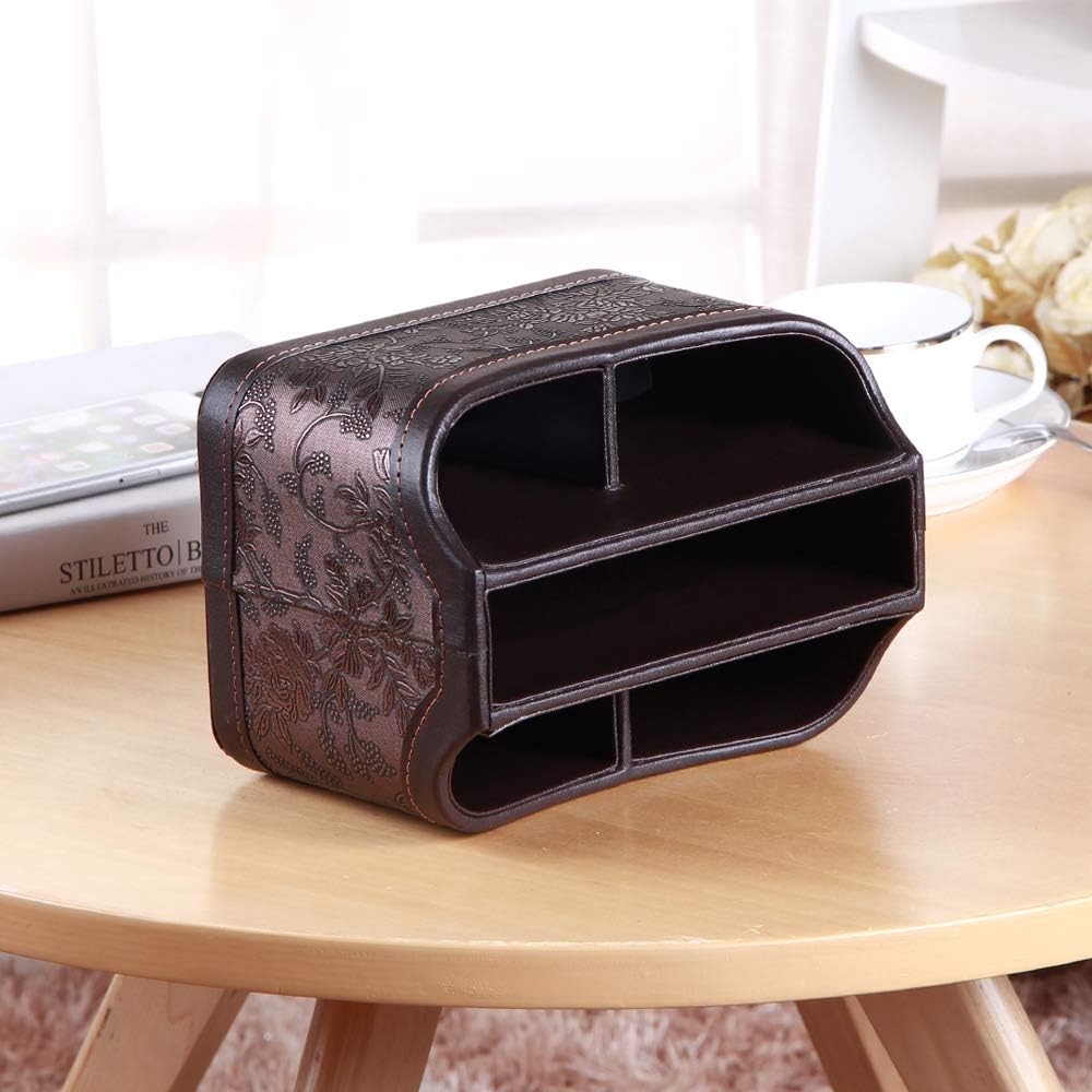 PU leather 360° rotatable remote control holder, nightstand TV remote caddy | office supplies desktop organizer, spinning storage box for pen, mail, phone, DVD, Blu-Ray, media player, heater controllers - view 4