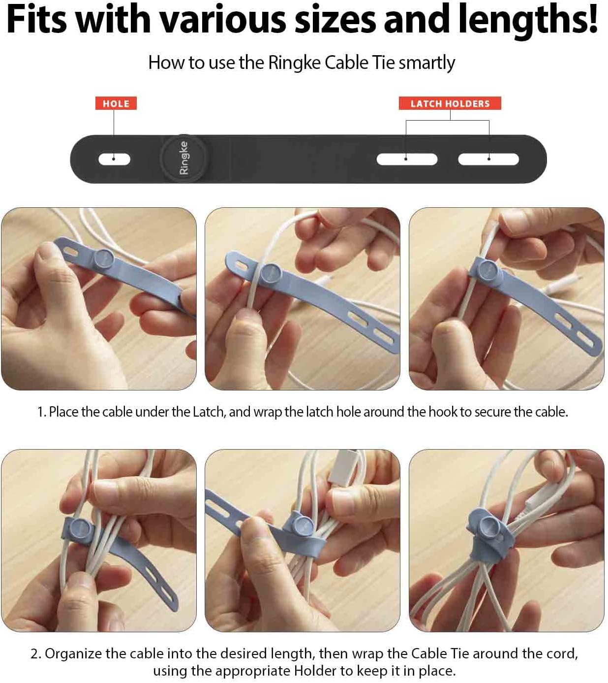 Silicone Cable Ties [Reusable Cable Management] Flexible Cord Organizer, Adjustable Length Long-lasting Durable Cable Clips - 15 Pack - view 4