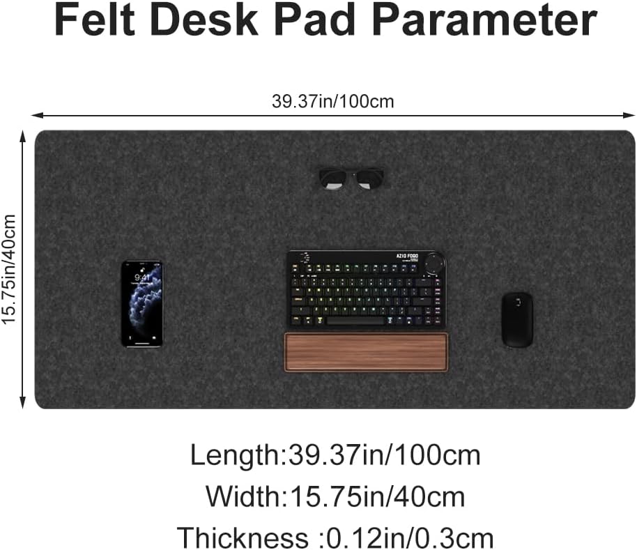 Large felt desk mat, 40''x16'' full keyboard and mouse pad | non-slip computer desk mat for desktop, felt desk pad protector for office and home, dark grey - view 3