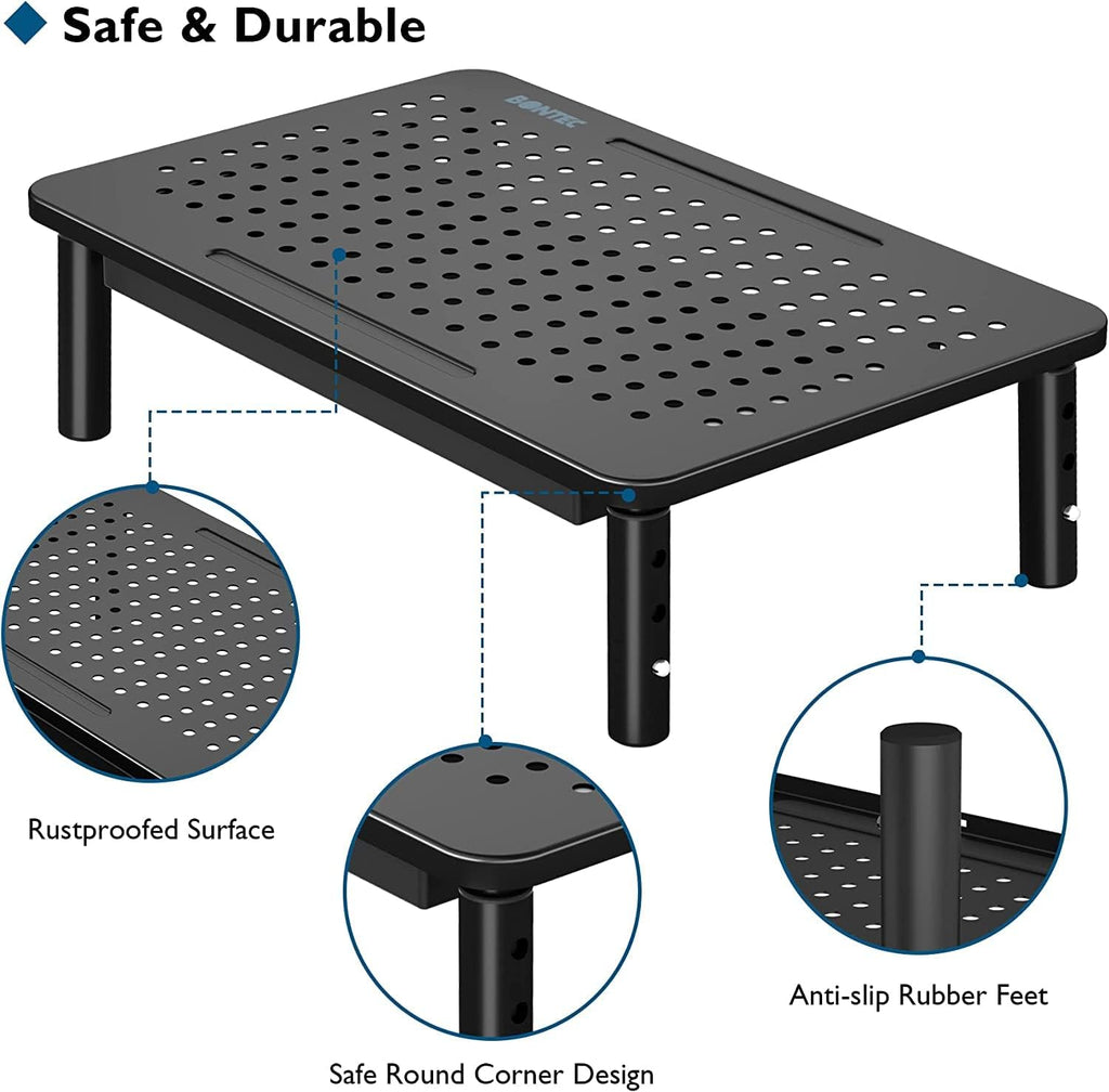 2 Pack Adjustable Monitor Stand Riser with Drawer, Supports 44lbs | Ergonomic Mesh Platform for Desk, Ventilated Laptop and PC Use with Cable Management for a Cooler, Organized Workspace - view 4