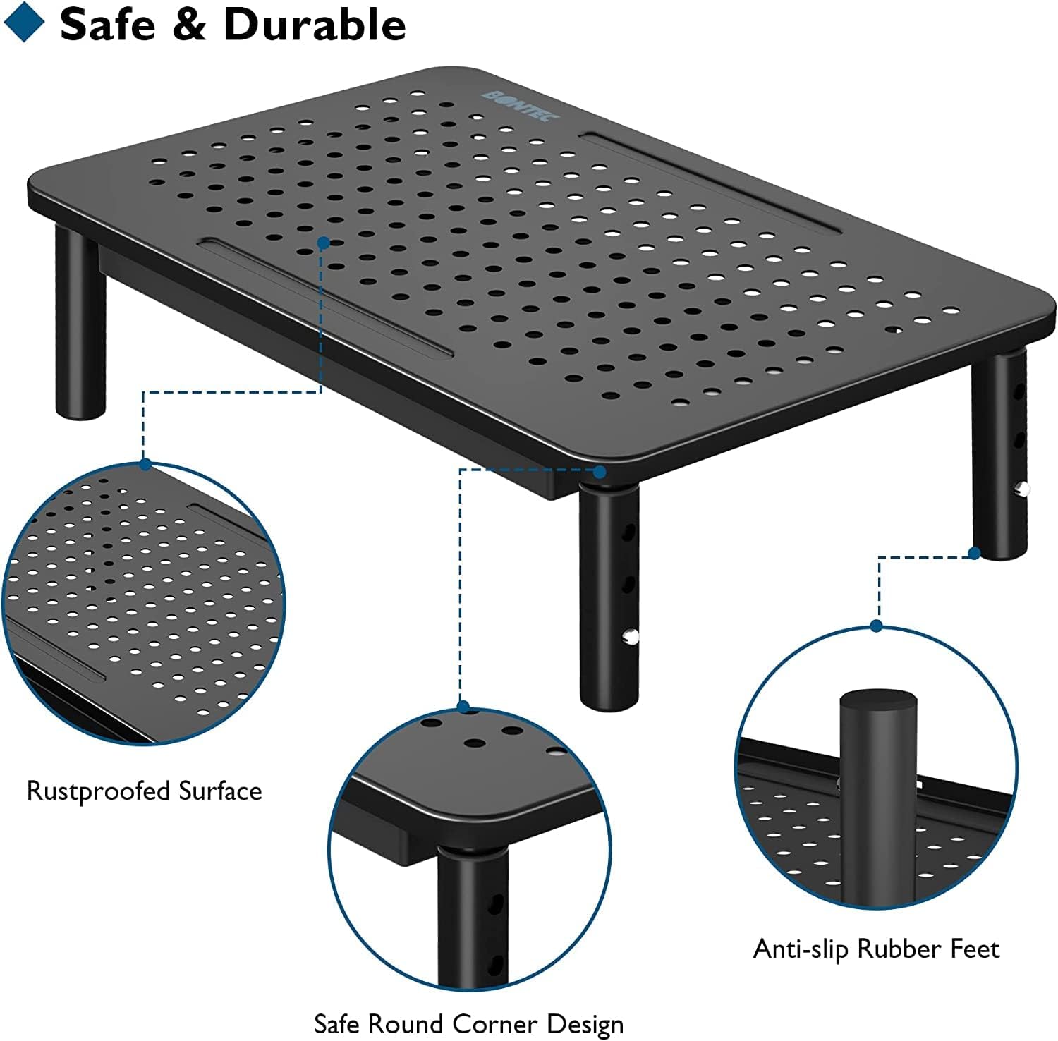 2 Pack Adjustable Monitor Stand Riser with Drawer, Supports 44lbs | Ergonomic Mesh Platform for Desk, Ventilated Laptop and PC Use with Cable Management for a Cooler, Organized Workspace - view 4