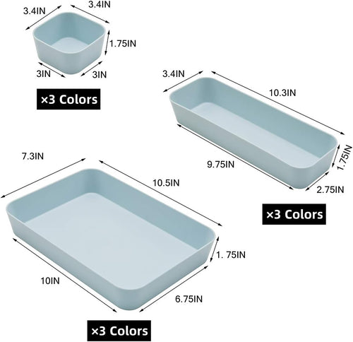 (9 Piece Set) Large Size Plastic Desk Drawer Organizers For Makeup Bathroom Office Kitchen Three Colors - view 2