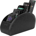 Remote Control Holder with 5 Compartments | PU Leather Remote Caddy Desktop Organizer Store TV, DVD, Blu-Ray, Media Player, Heater Controllers, Black