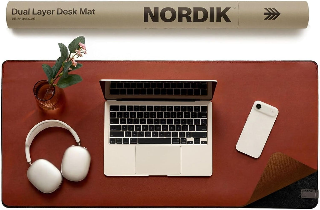 Nordik Felt and Leather Desk Mat - Dual Layer Emberwood Brown 35 x 17 in | Dual-Layered Mat Leather Desk Pad with Document Organizer - Full Desktop Mat - Large Non-slip and Waterproof Desk Blotter - view 8