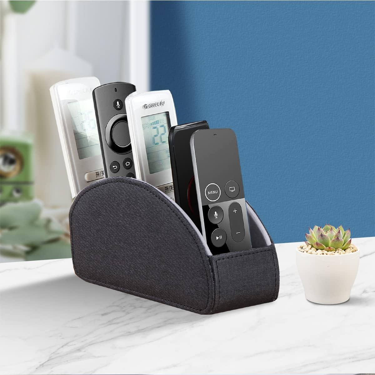 TV remote control holder, remotes caddy for table, desk nightstand organizer | decorations for living room, bedside storage box for controllers, makeup brush, pen, eyeglasses, office stationery, art supplies - view 7