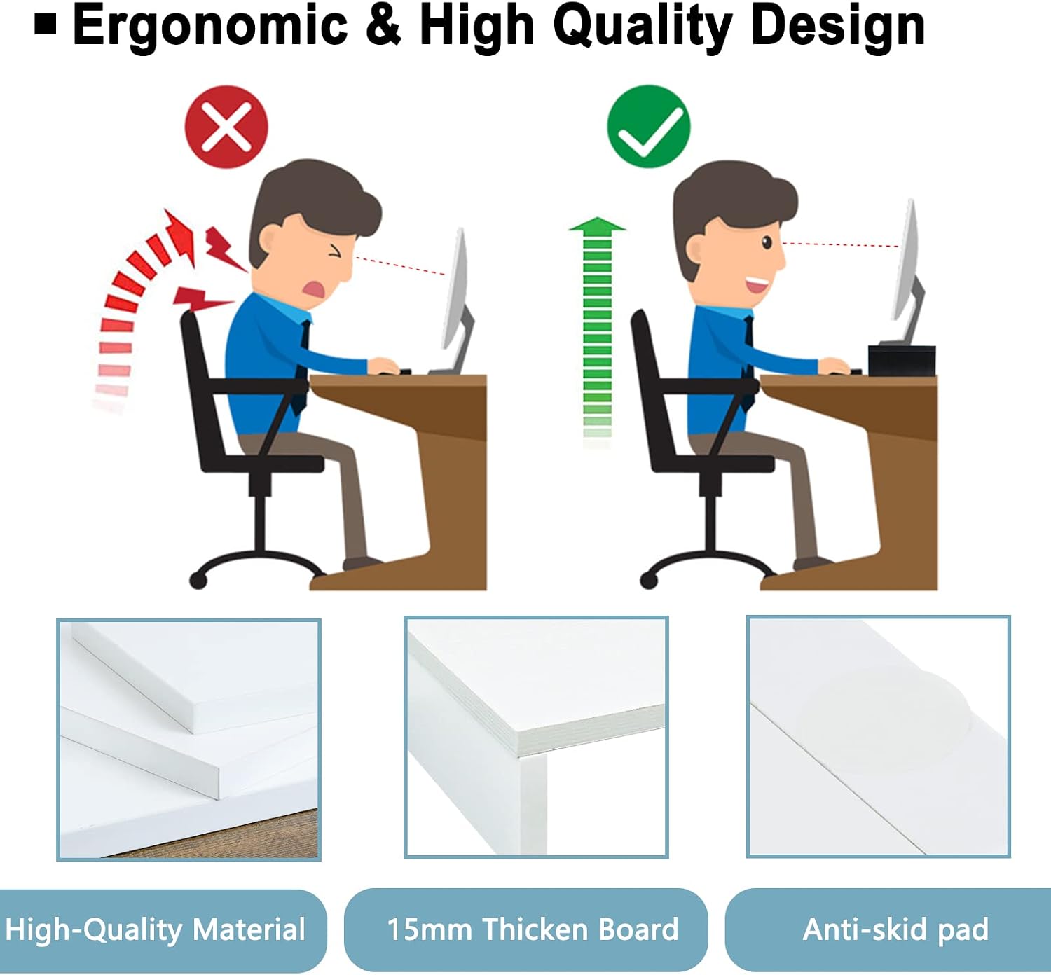 20 inch white monitor stand riser, wood desktop computer stand | fits laptop, printer, TV, PC tower, full keyboard storage underneath, ergonomic, desk organizer for home office gaming vanity - view 7