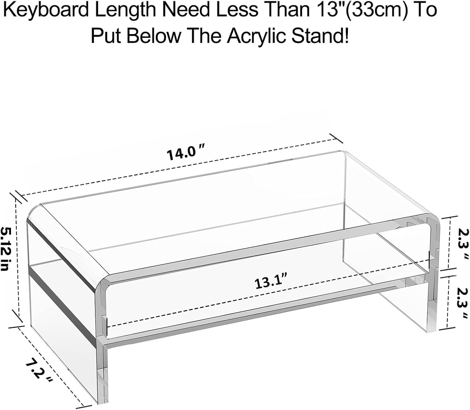Acrylic Monitor Stand, 2 Tiers Clear Monitor Riser Computer Stand for Office, Home, Office, 5.12 Inches Hight PC Desk Stand for Keyboard Storage, Premium Platform for Laptop Printer TV Screen | for Office, Home, Office, PC Desk Stand for Keyboard Storage, - view 2