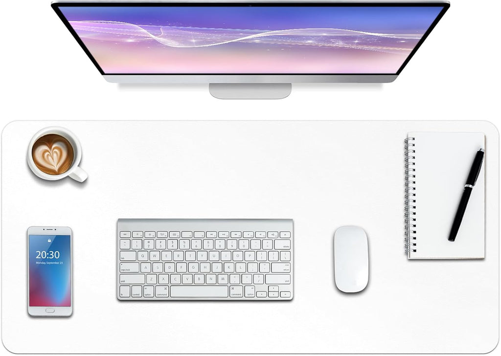 Leather Desk Pad Protector,Non-Slip Mouse Pad,Laptop Desk Pad,Office Mouse Mat,Waterproof Leather Desk Blotter,Desk Writing Pad for Office and Home (S-White,24"x 14")