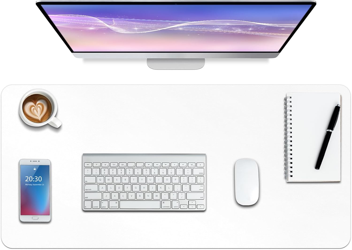 Leather Desk Pad Protector,Non-Slip Mouse Pad,Laptop Desk Pad,Office Mouse Mat,Waterproof Leather Desk Blotter,Desk Writing Pad for Office and Home (S-White,24"x 14")