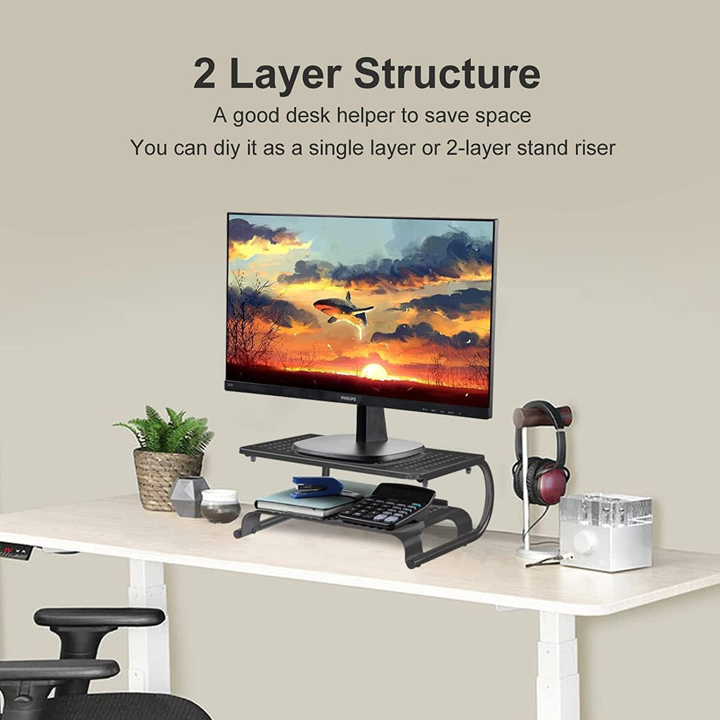 Double-Deck Desk Monitor Stand Riser for Computer,Laptop,Printer, Notebook and All Flat Screen Display with Vented Metal Platform and 4 Inches Height Underneath Storage (MST002) - view 2