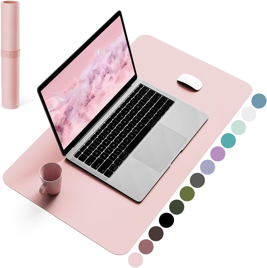 Non-Slip Leather Desk Pad, Waterproof Laptop Computer Desk Keyboard Mat, Table Protector Blotter Mat, Large Mouse Pad for Office/Work/Home/Decor(Pink, 23.6" x 13.7")