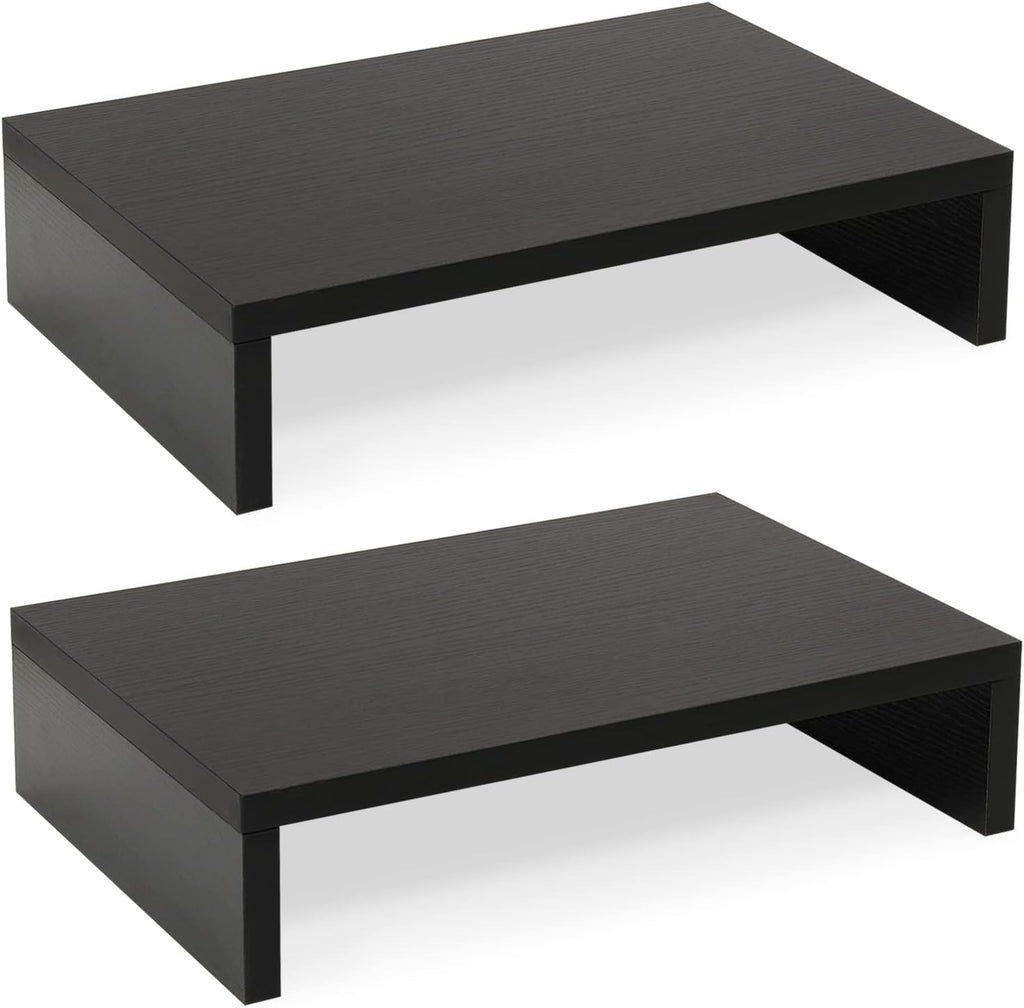 2-Pack Wood Monitor Stand Riser for Desk, Black | Dual Stand for 2 monitors. Holds 80 lbs, Stack or Separate Adjustable Use, Fits laptop, TV, PC. For Home Office, Gaming