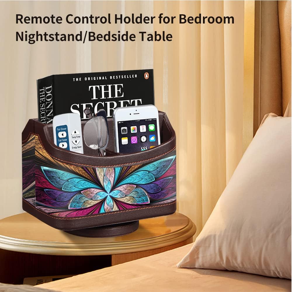 360° rotatable remote control holder, PU leather TV remote caddy for table | colorful art supply organizer pen holder, multi-functional desk organizer for nightstand, living room, home and office decor - view 5