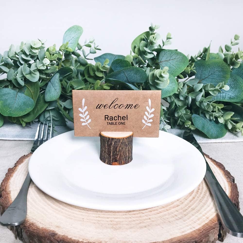 30 Pcs Rustic Wood Place Card Holders Circular Table Numbers Holder Stand Wooden Bark Memo Holder Card Photo Picture Note Clip Holders and Kraft Place Cards Bulk Wedding Party Table Number Sign - view 3