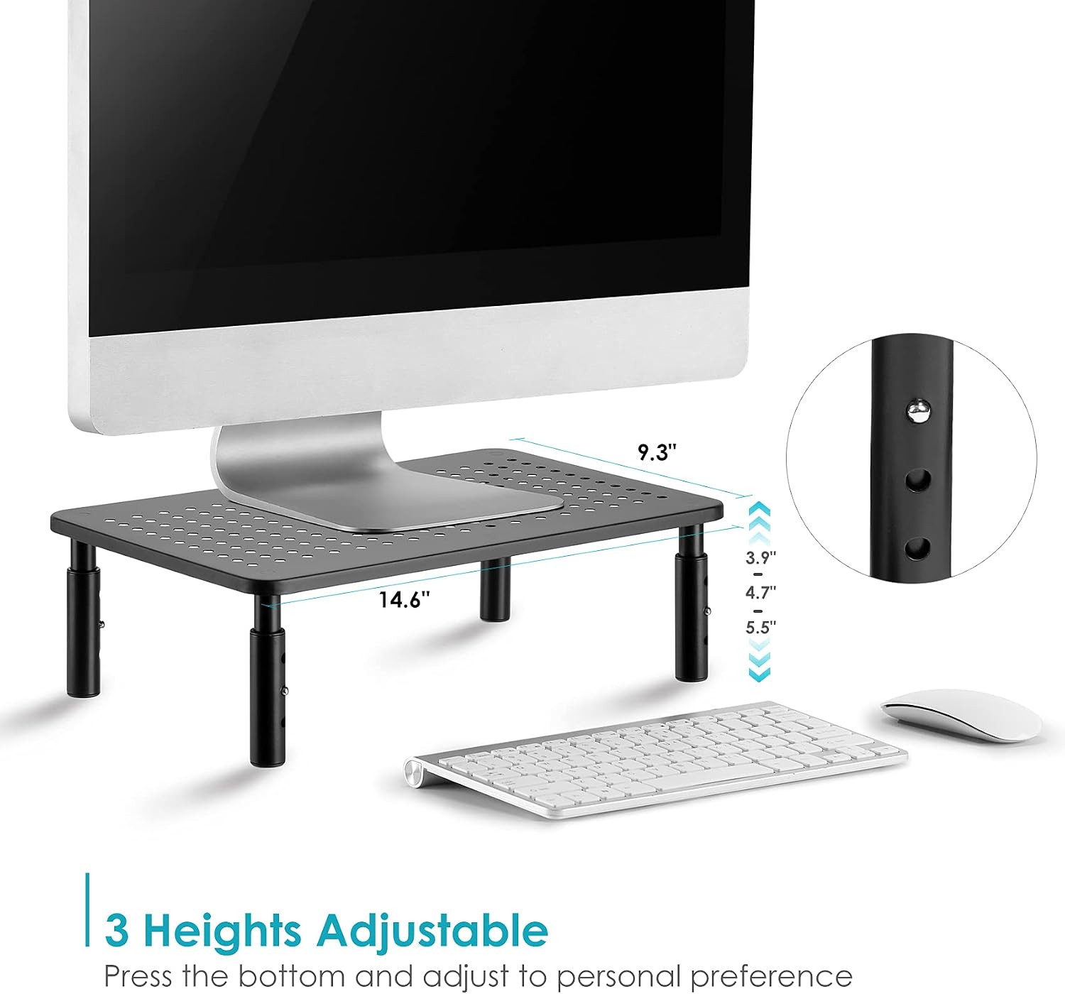 2 Pack Monitor Riser Desktop Stand Flat Screen TV Monitor Stand Riser | 3 Height Adjustable PC Stand with Mesh Platform Sturdy Metal Laptop Computer Monitor Stand Shelf for Printer, iMac - view 2