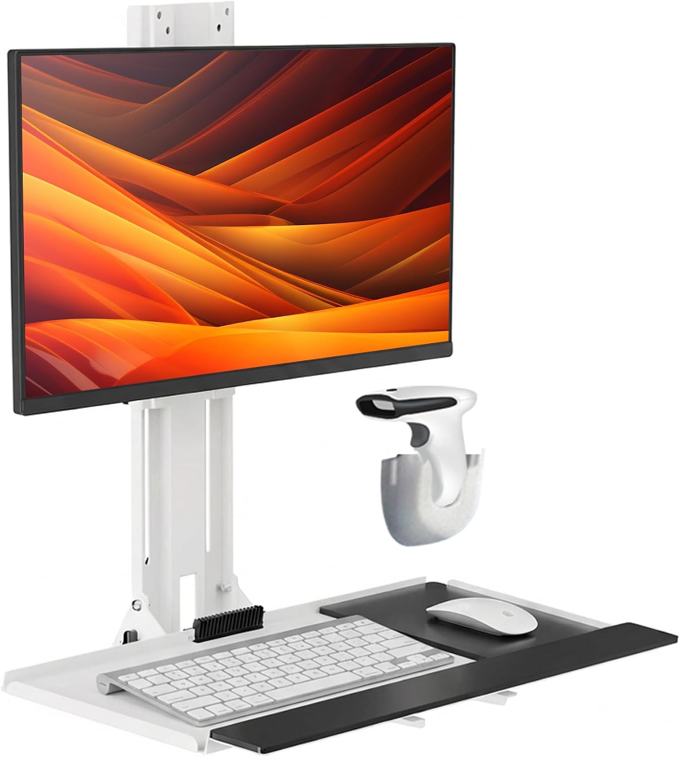 MED01 Medical Monitor and Keyboard Wall Mount For 17" to 32" Display with Height Adjustable Standing Keyboard Tray | Wide Platform with Mouse Pad | Wall Mount Scanner Holder
