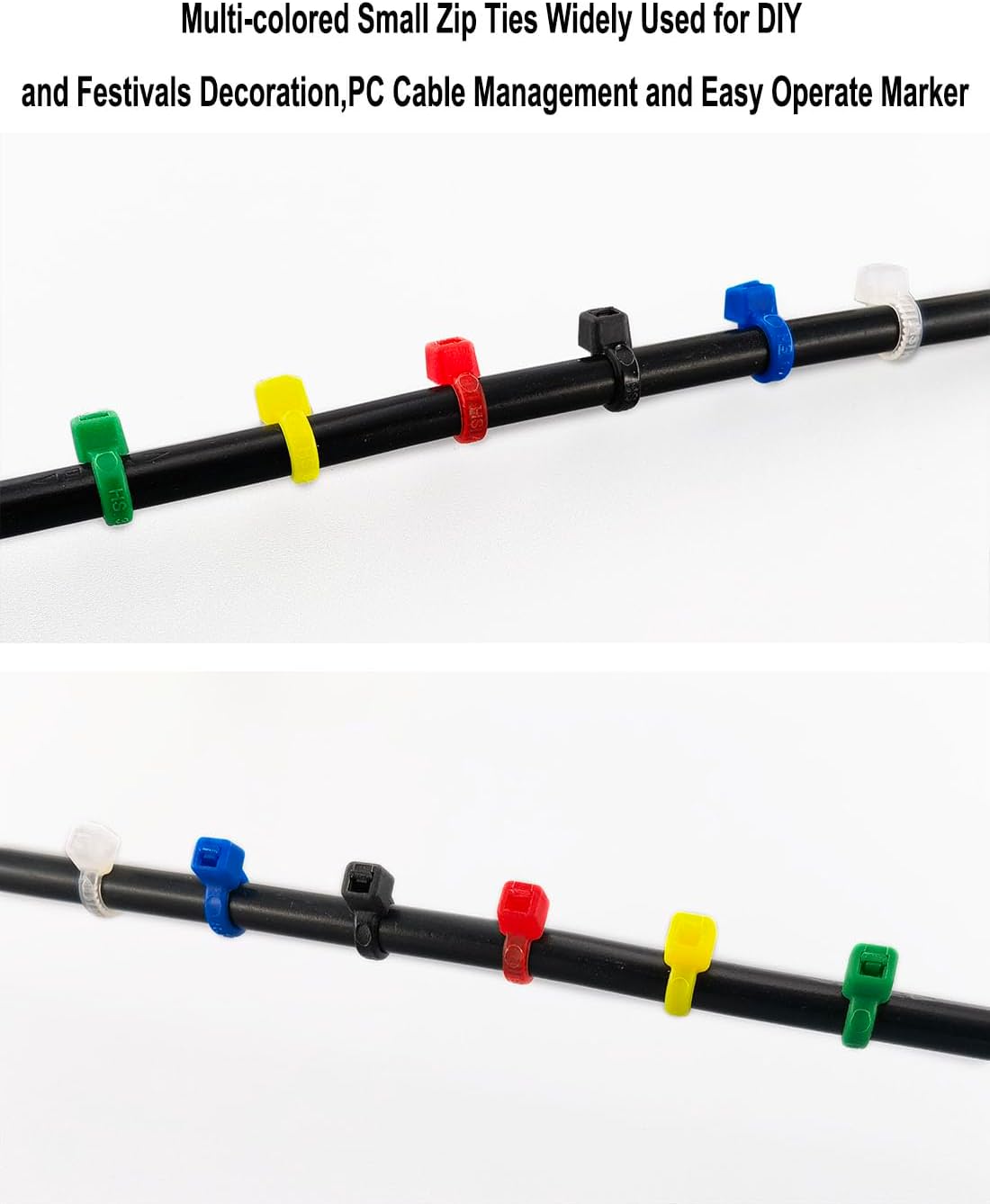 Colored Zip Ties Neon Small Nylon Wire Ties Assorted 6 Colors (Green,Yellow, Black, White, Blue, Red) 4 Inch for Crafts,Bulk 600 Pack - view 3