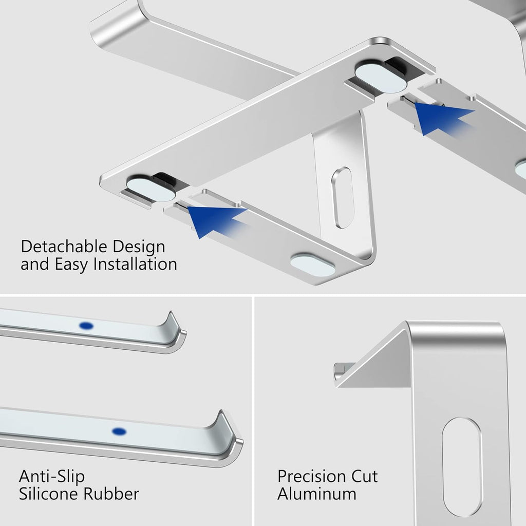 LS03 Aluminum Laptop Stand, Ergonomic Detachable Computer Stand, Notebook Riser, Laptop Mount Compatible with Air, Pro, Dell, HP, Lenovo More 10-15.6" Laptops, Silver - view 5