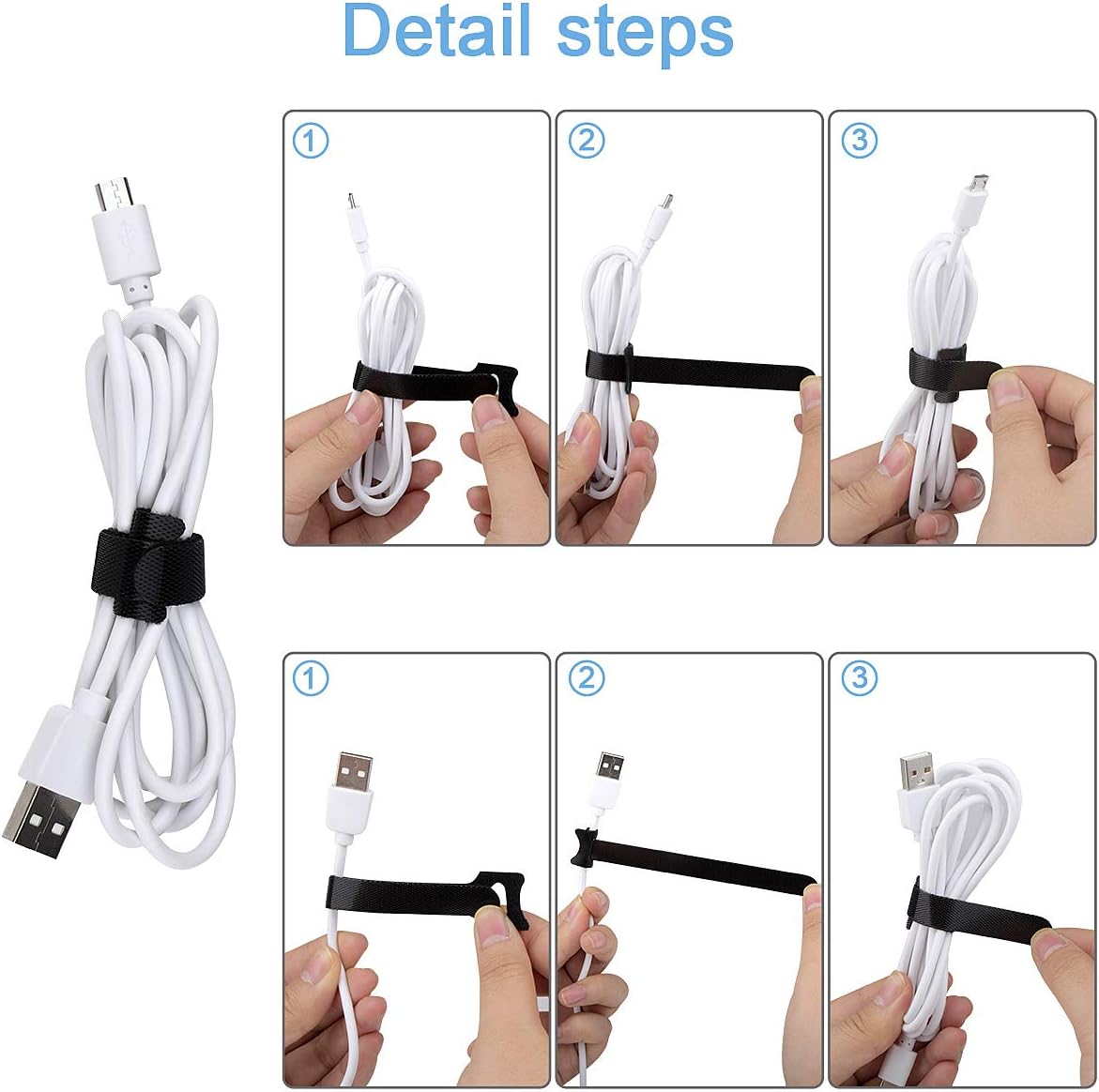 60 PCS 6 Inches Reusable Cable Ties, Adjustable Cord Straps Wire Organizer Cord Wrap and Hook Loop Cable Management - view 3