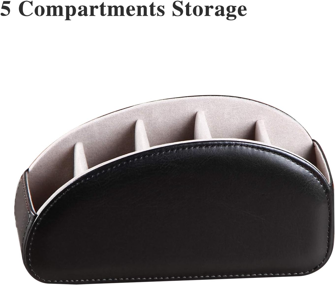 All-in-one leather TV remote control holder black with 5 compartments nightstand desktop DVD media player remote caddy storage box organizer tray for makeup brush pen stationery table controllers - view 4