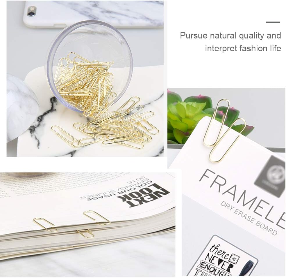 NE-Clip-Marble-Round Paper Clips in Elegant Magnetic Marble White Clip Holder, 28mm, Gold, 100 Clips Per Box | Cute Paperclip Desk Organizer with 100 Pcs 28mm Gold Clips for Office, School and Home Accessories - view 3
