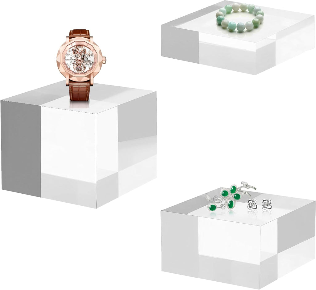Acrylic Display Stands, 3 Graduated Sizes Acrylic Block Riser for Displaying Collection, Crystal Clear Acrylic Cube Pedestals for Jewelry Glass, Gem and Collectables, 1set - view 8