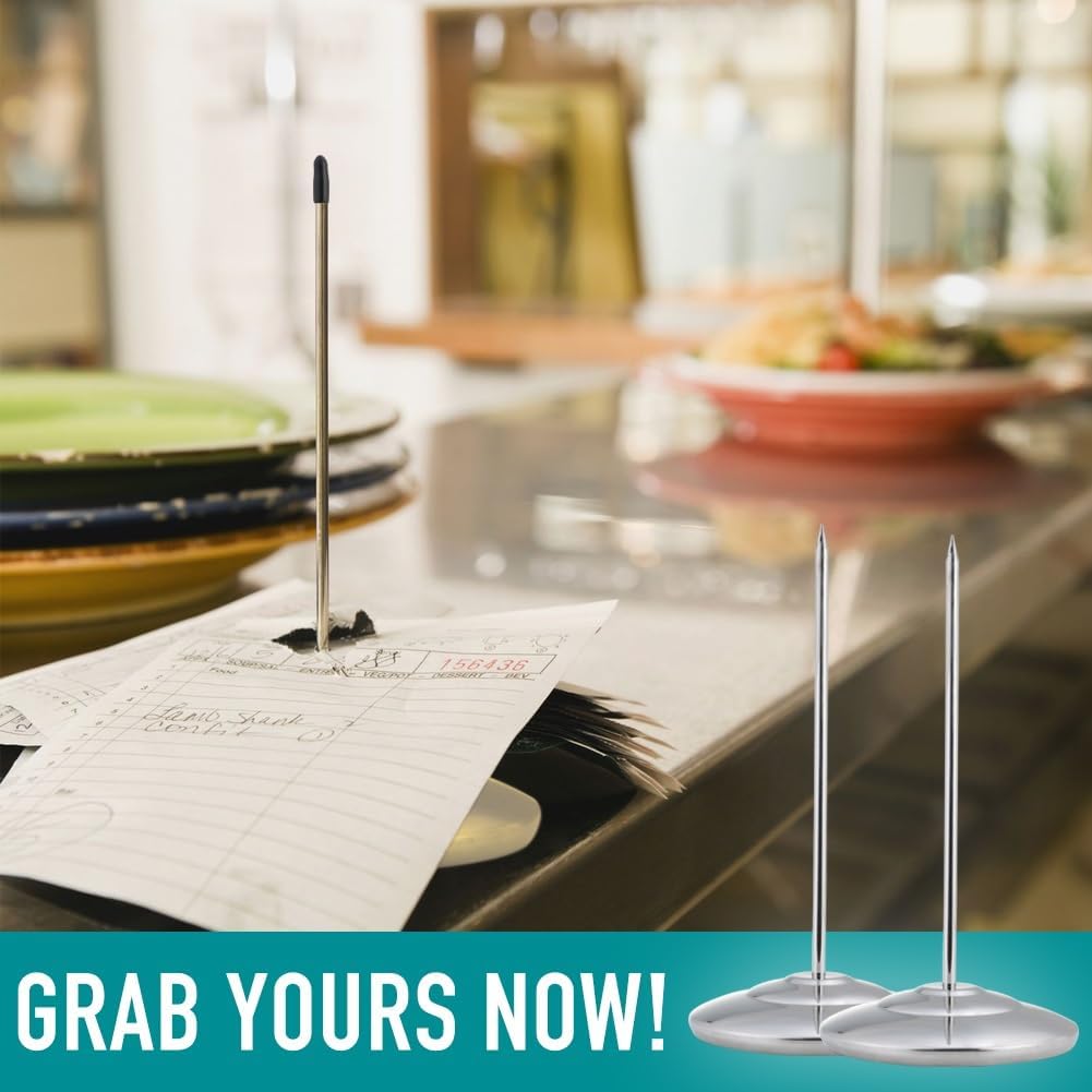 Restaurant Receipt Holder Organizer 2 pcs Check Spindle | Stainless Steel Ticket Spike with 3.2 Inch Round Base, Desk Straight Rod 6.3 Inch Long for Bill Fork Stick Paper Memo Holder - view 7