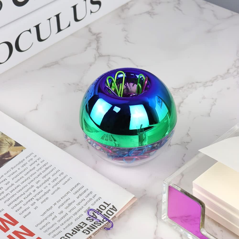 Rainbow paper clips holder medium holographic paper clip dispensers 100pcs 28mm colorful paperclips for desk organizer accessories (rainbow) - view 5