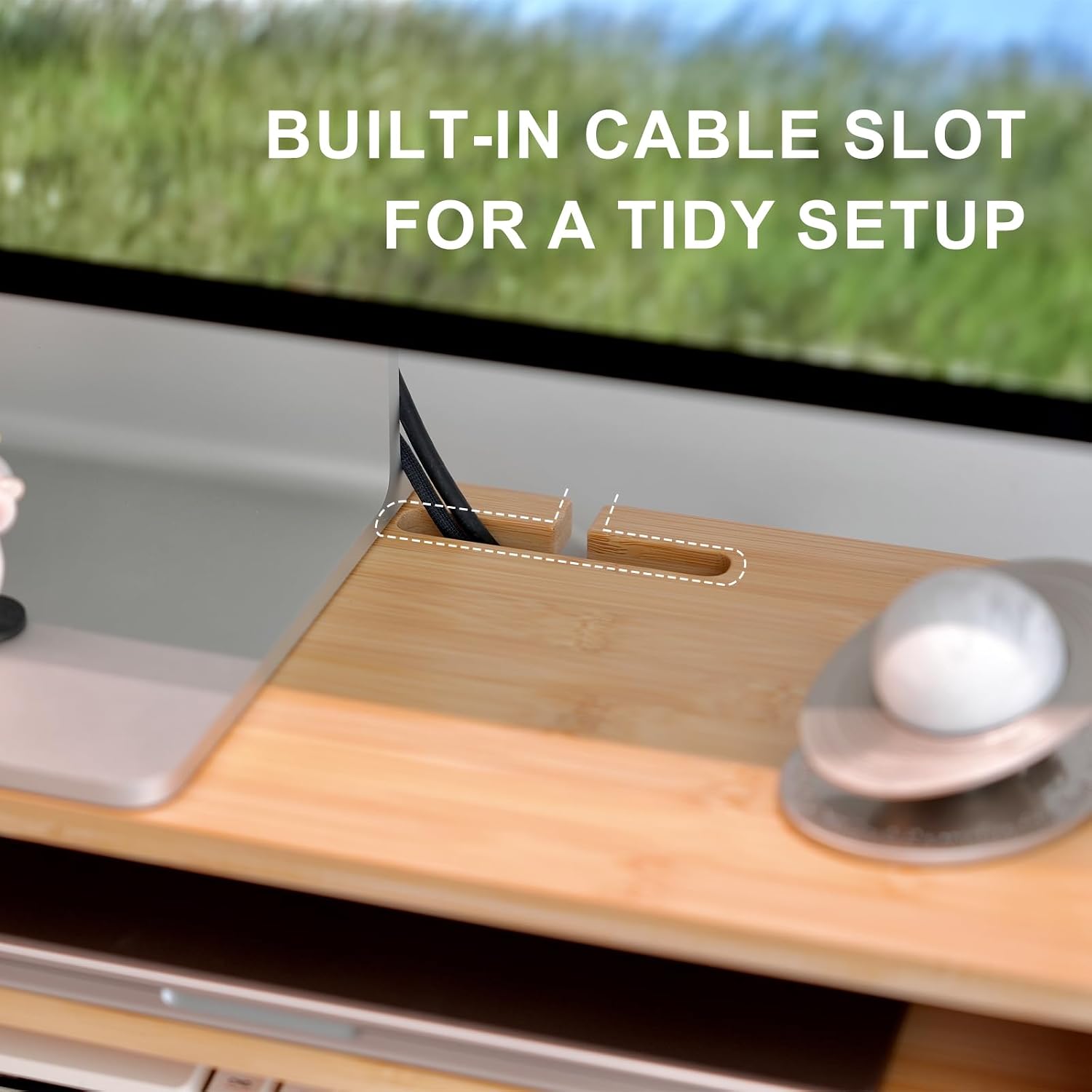 Bamboo Monitor Stand Riser with Drawer | Ergonomic Computer Riser for Desk with Cable Management & Storage Organizer, Wood Monitor Stand for Home Office - view 5