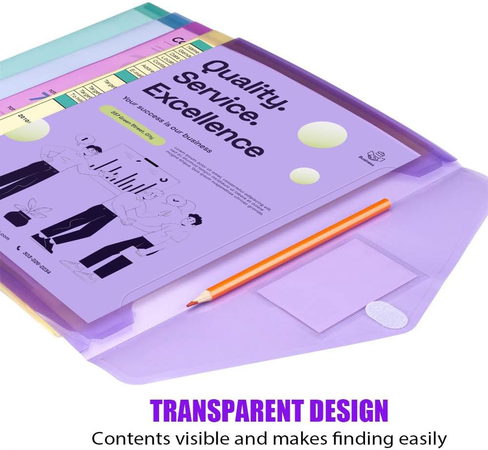 10 Pack File Folders, Clear Poly Envelopes Plastic Folders, Folder for Documents Letter A4 Size with Label Pocket, Teacher School Office Supplies Organization Storage, Assorted Color - view 5