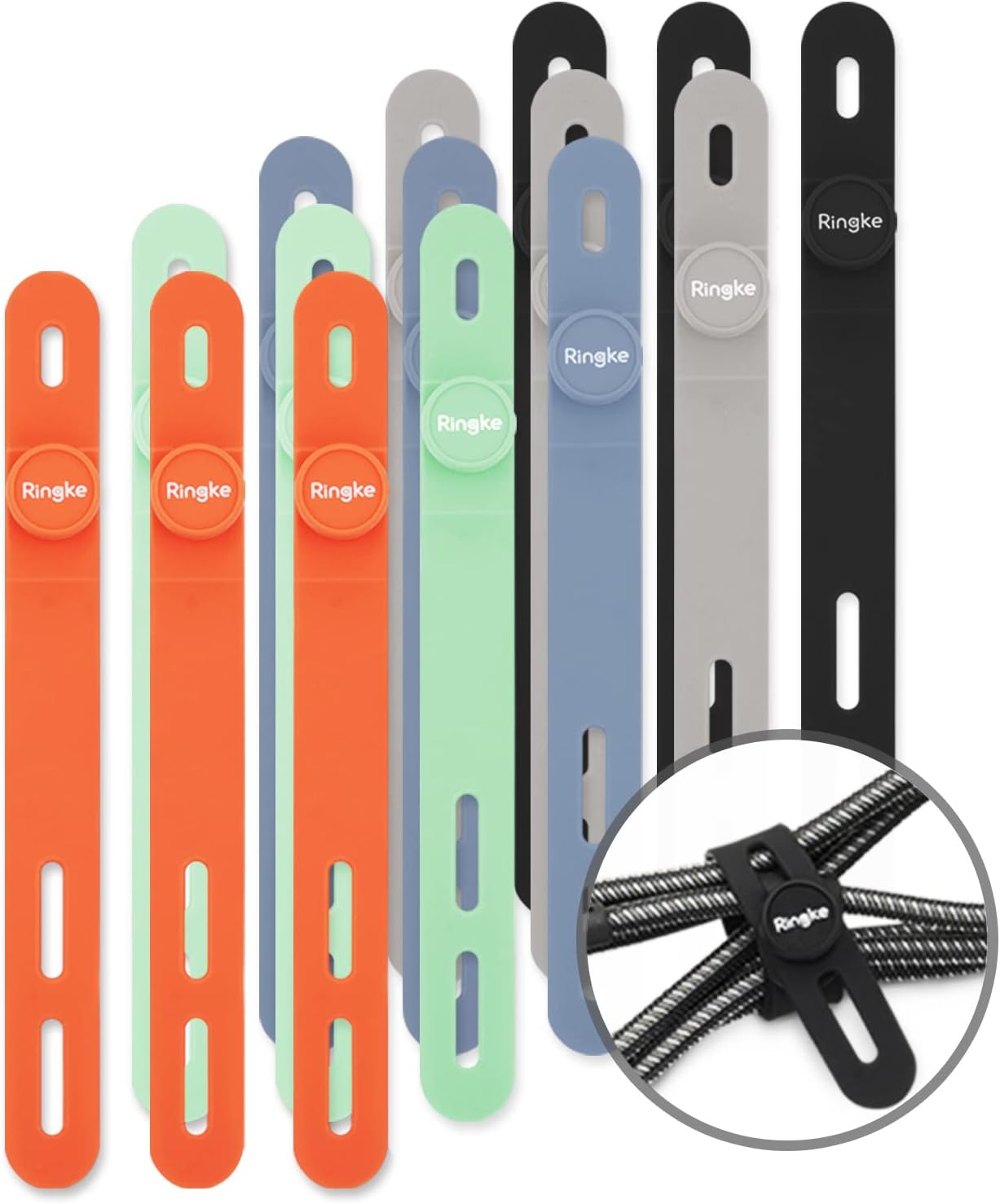 Silicone Cable Ties [Reusable Cable Management] Flexible Cord Organizer, Adjustable Length Long-lasting Durable Cable Clips - 15 Pack