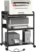 3-Tier Large Printer Stand with Power Outlet and Adjustable Storage Shelf
