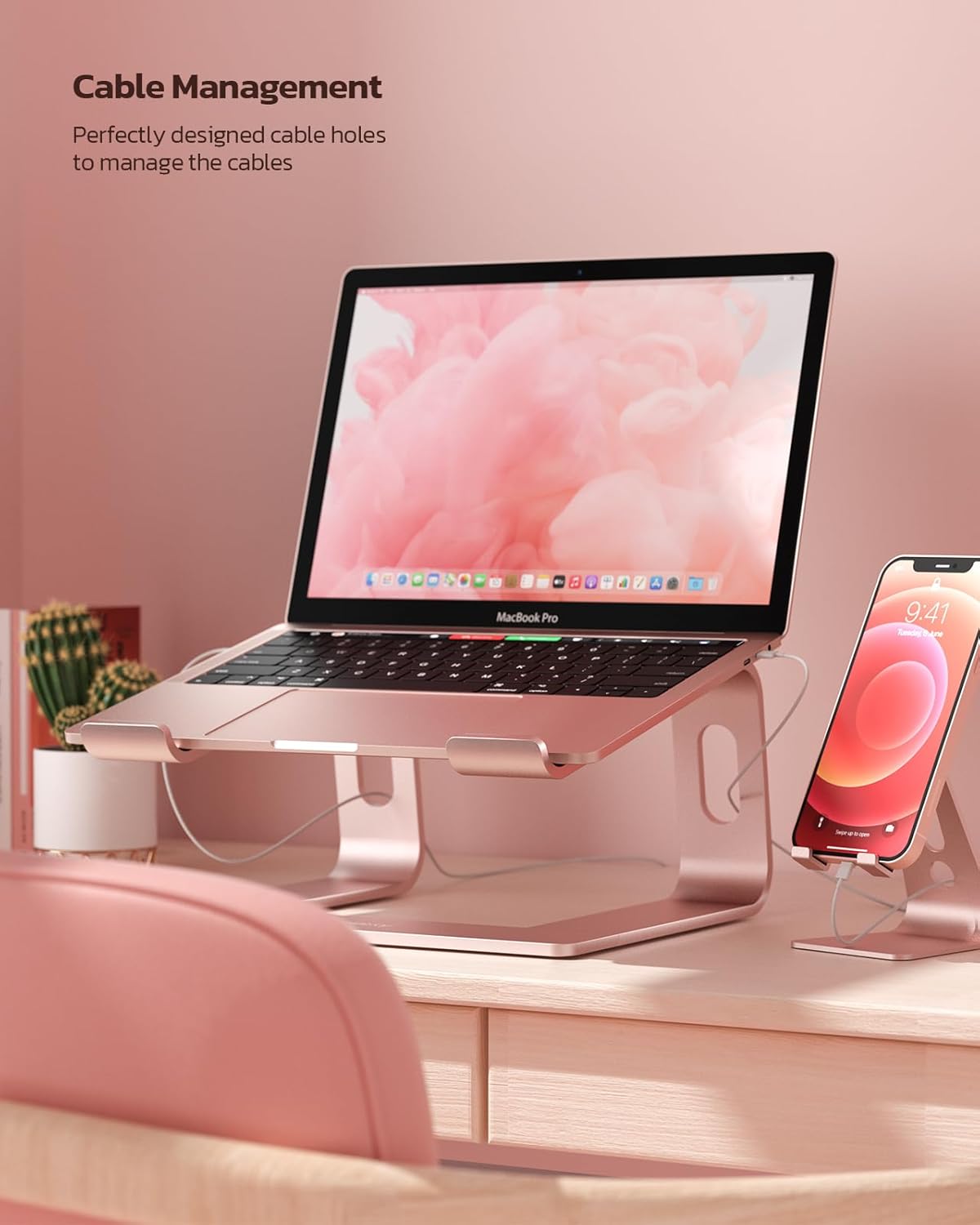 Full Aluminum Laptop Stand, Stable Support to 22 lbs, Rose Gold | Detachable for Portable Storage, Easy Setup, Saves Desk Space, Compatible with 10-16 Inch Laptops, Office Desk Accessories - view 3