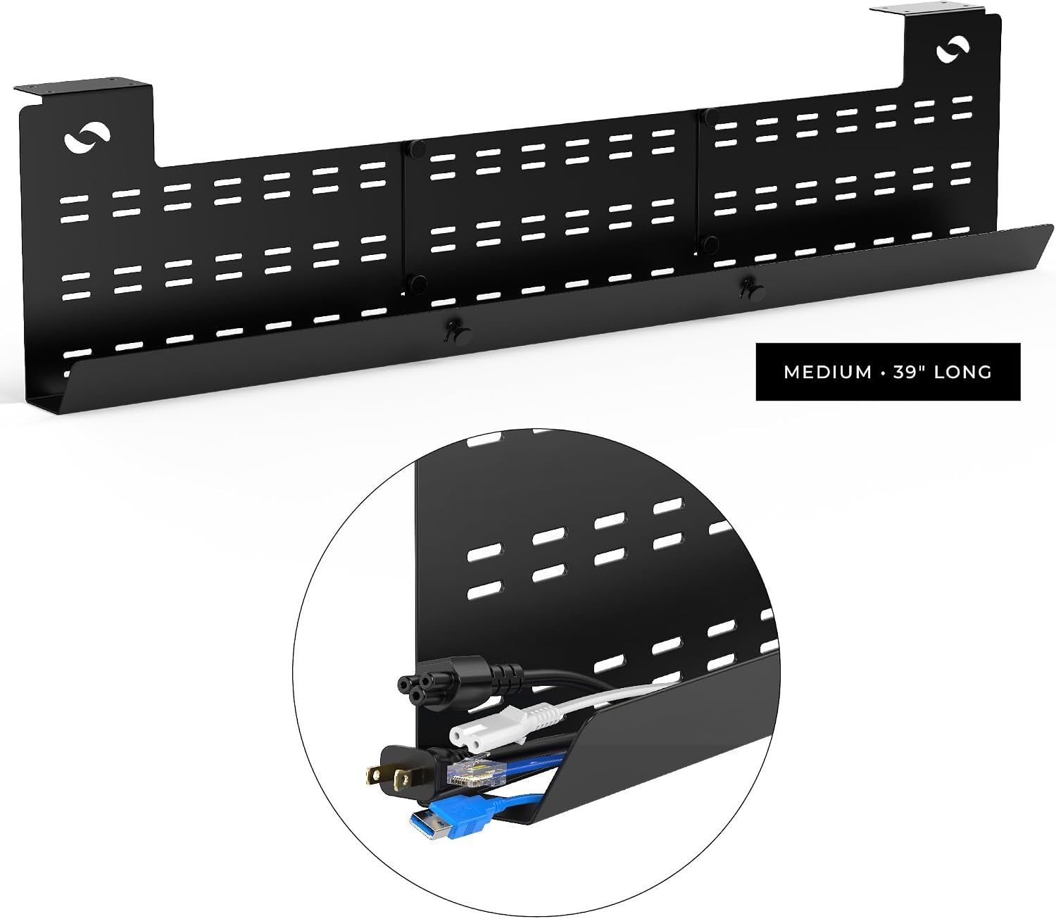 Under Desk Cable Management Tray & Cord Raceway, Black | Underdesk Cord Organizer, Standing Desk Cable & Wire Management, Heavy Duty, Straps Included, Medium - view 5