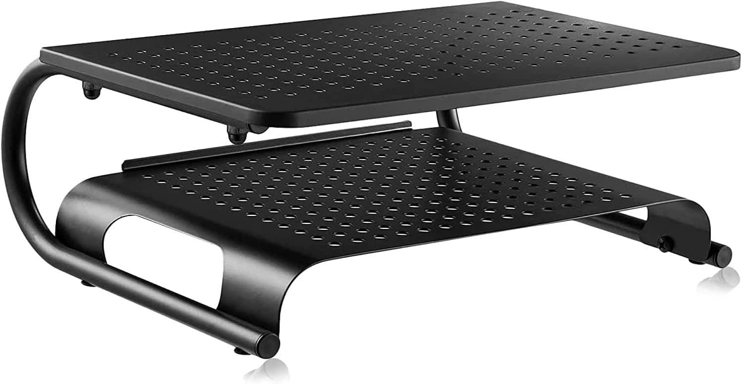 Double-Deck Desk Monitor Stand Riser for Computer,Laptop,Printer, Notebook and All Flat Screen Display with Vented Metal Platform and 4 Inches Height Underneath Storage (MST002)