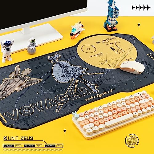 Space Desk Pad | Voyager Spaceship Moon Galaxy Science SciFi Nerdy Mouse Pad | Large Gray Gold Keyboard Laptop Gaming Mousepad | Machine Washable Non-Slip Desk Blotter Protector Mat - view 3