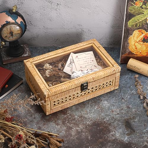 Rattan Display Box with Clear Lid Rectangular Wicker Storage Basket - view 3