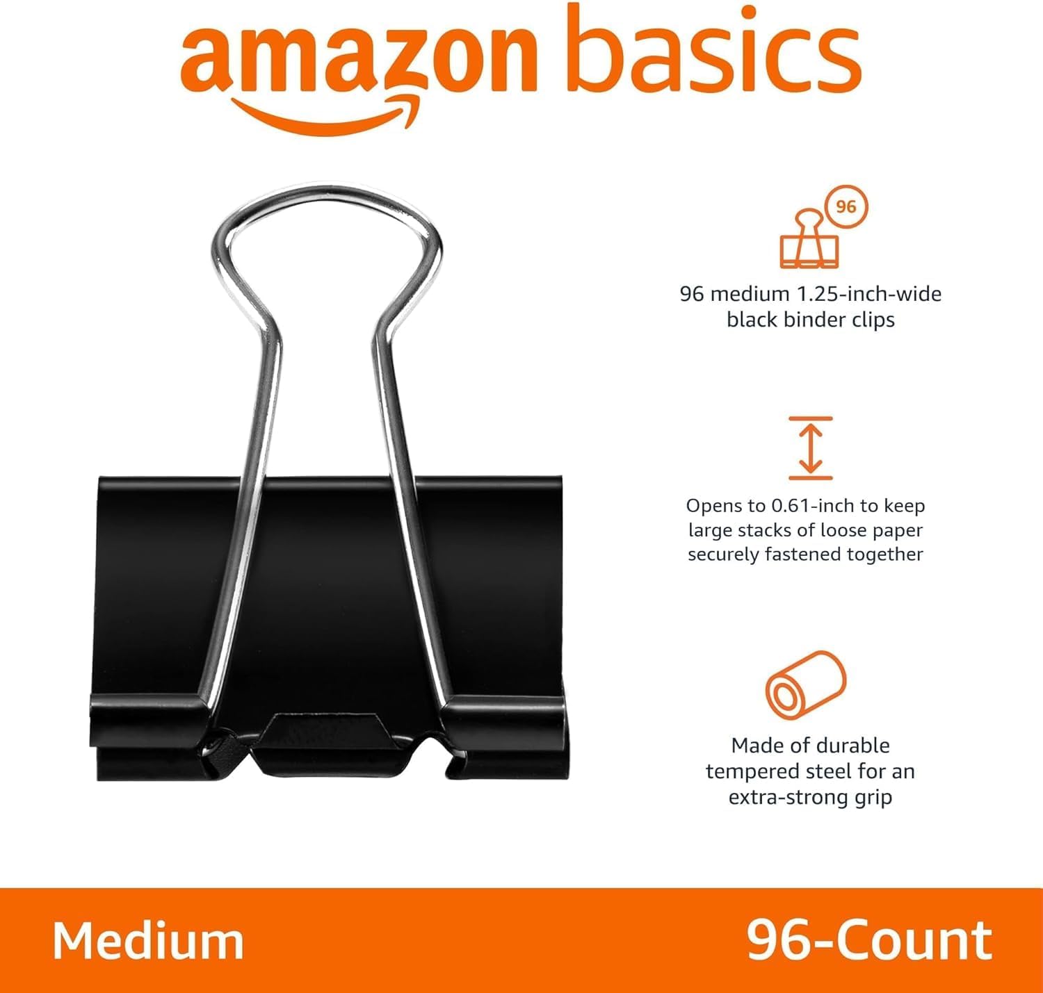 Sturdy Binder Clips, Office Supplies, Medium 1.25 in, Document Organizing, Black, 96 Count (8 Pack of 12) - view 4