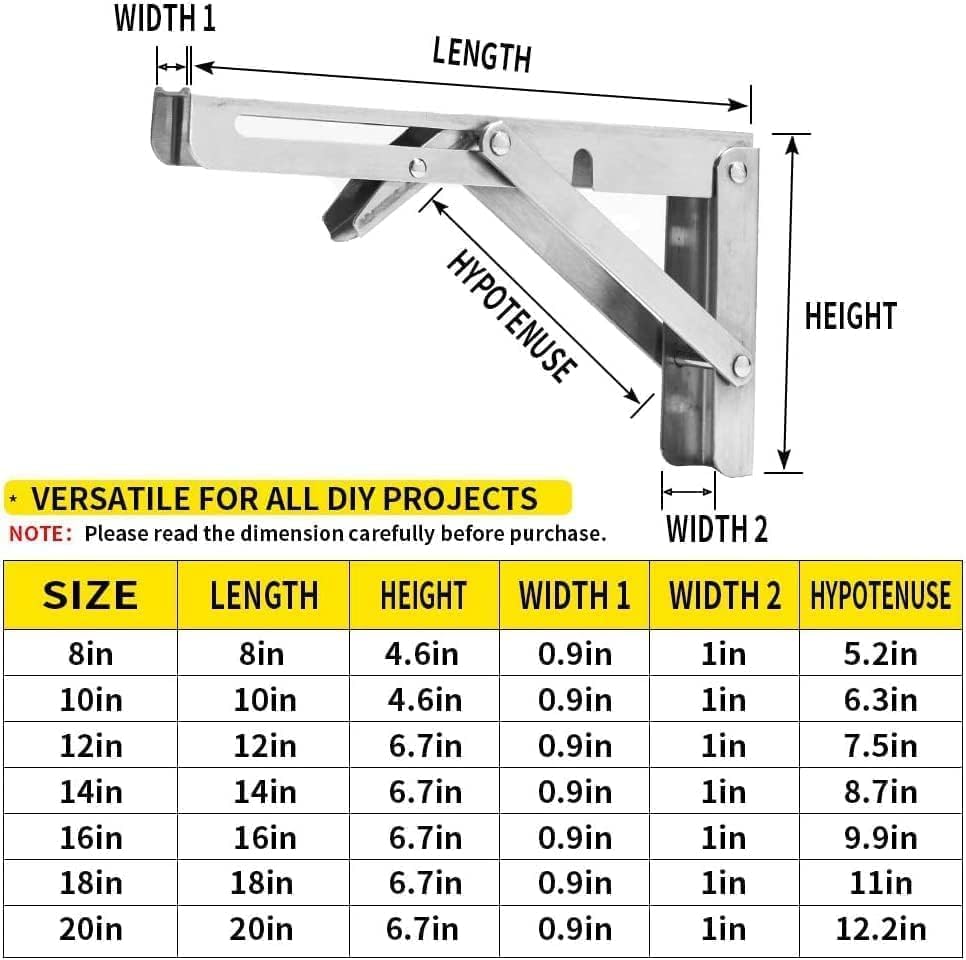 4Pcs 20" Folding Shelf Brackets, Shelf Brackets Max. Load 220 lb Collapsible Heavy Duty Stainless Steel DIY Wall Mounted Shelf Bracket Space Saving for Work Table Bench, 20Inch Silver - view 2