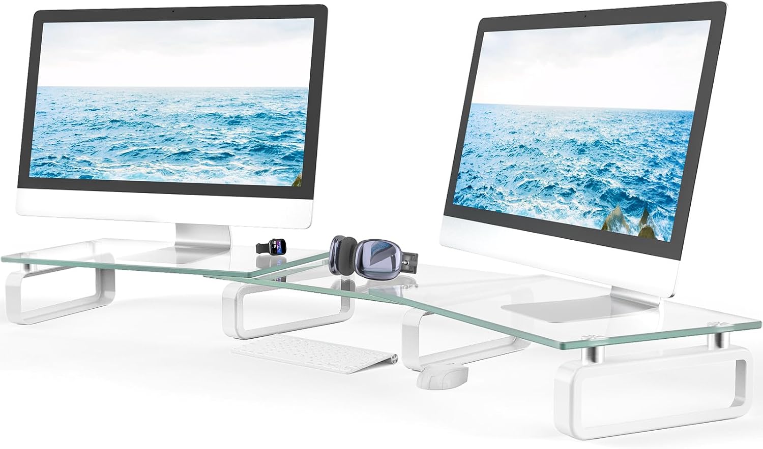 2 Pack Computer Monitor Stand Riser Multi Media Desktop Stand for Flat Screen LCD LED TV, Laptop/Notebook, with Tempered Glass and Metal Legs,HD02T-201 - view 8