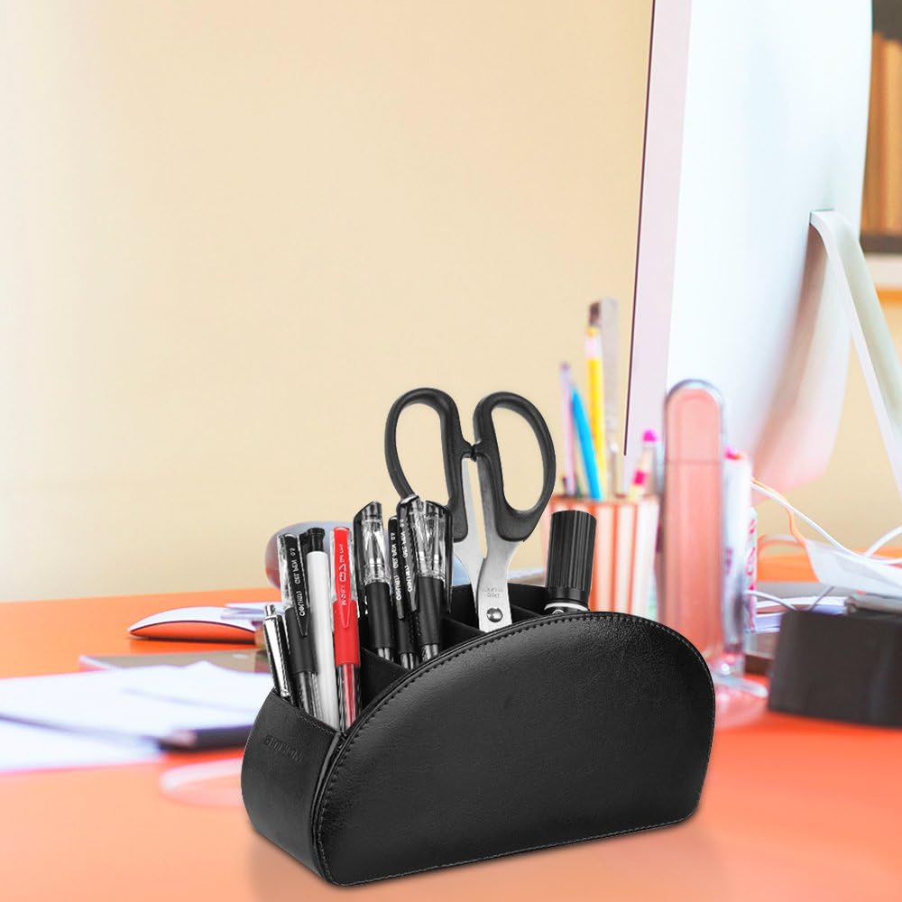 Remote Control Holder with 5 Compartments | PU Leather Remote Caddy Desktop Organizer Store TV, DVD, Blu-Ray, Media Player, Heater Controllers, Black - view 6