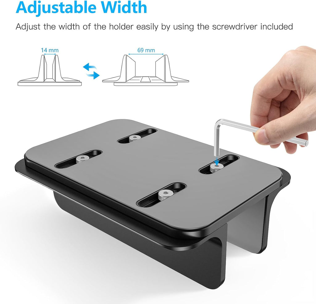 Vertical laptop stand holder, adjustable dock for MacBook, black | aluminum stand for MacBook stand, fits Chromebook & gaming laptops up to 17.3 in, office desk organization, space-saving - view 6