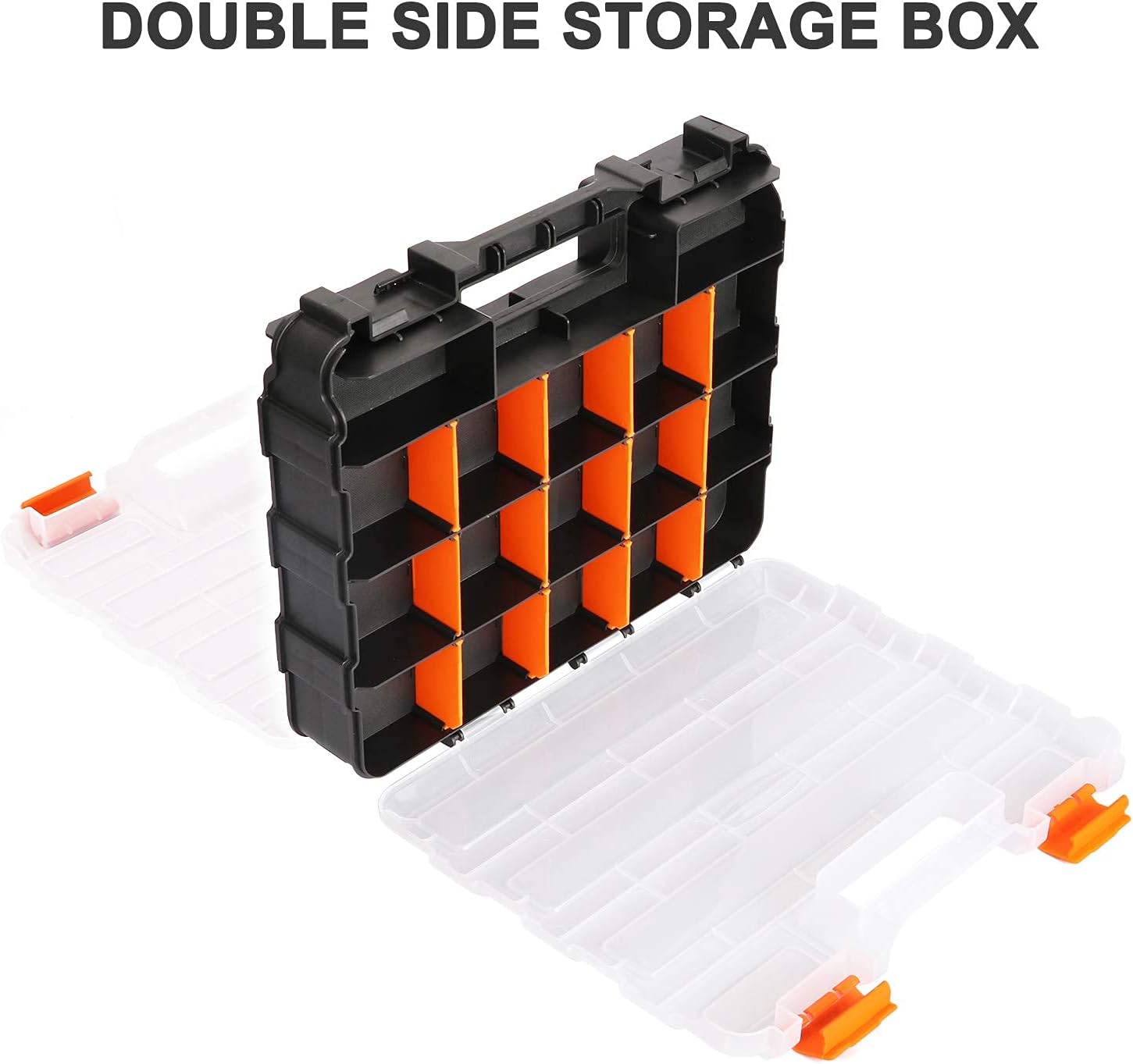 Double Side Tools Organizer, Customizable Removable Plastic Dividers, Hardware Box Storage, Excellent for Screws,Nuts,Small Parts, 34-Compartment, Black/Orange,12.6"L x 10.6"W x 3.2"H - view 5