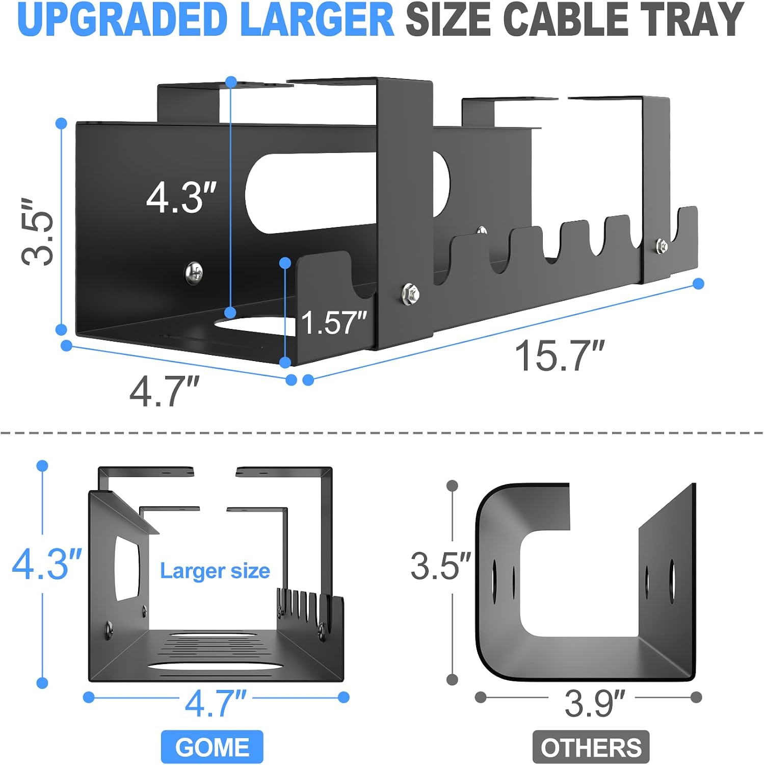 2PACKS Cable Management Under Desk Tray Adjustable Large Under Table Cord Wire Organizer for Standing Desk - view 3