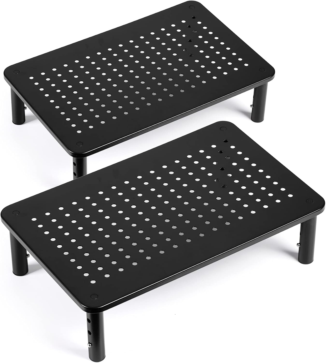 2 Pack Monitor Riser Desktop Stand Flat Screen TV Monitor Stand Riser | 3 Height Adjustable PC Stand with Mesh Platform Sturdy Metal Laptop Computer Monitor Stand Shelf for Printer, iMac